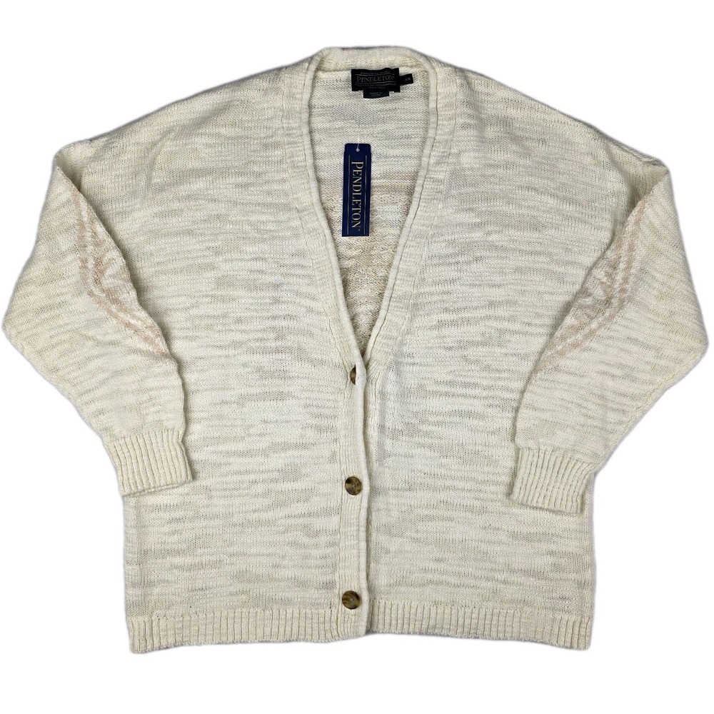 Pendleton Cardiagn Womens XS Beige‎ Open Knit Cotton Linen Blend Riverstone New